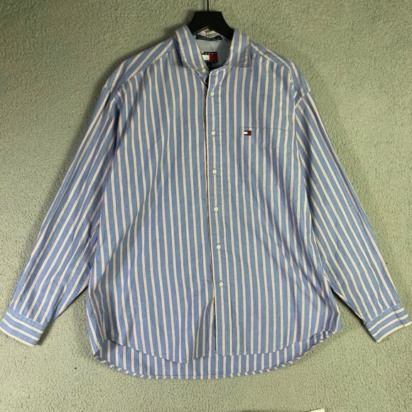 Tommy‎ Hilfiger Striped Button-Up Shirt Men’s Large Long Sleeve Classic Fit Prep - Picture 1 of 9